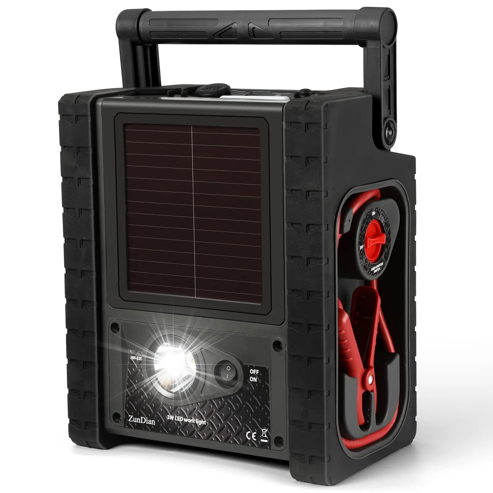 ZD-529 Solar Portable Power Station 2000 Amps Jump Starter, 260 PSI Air Compressor, 12V Car Battery Charger with 400W Inverter Dual AC/DC/USB Output, Emergency Backup Power with Flashlights