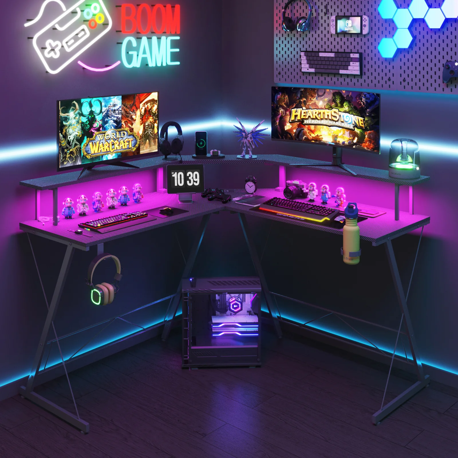 L Shaped Gaming Desk with LED Lights