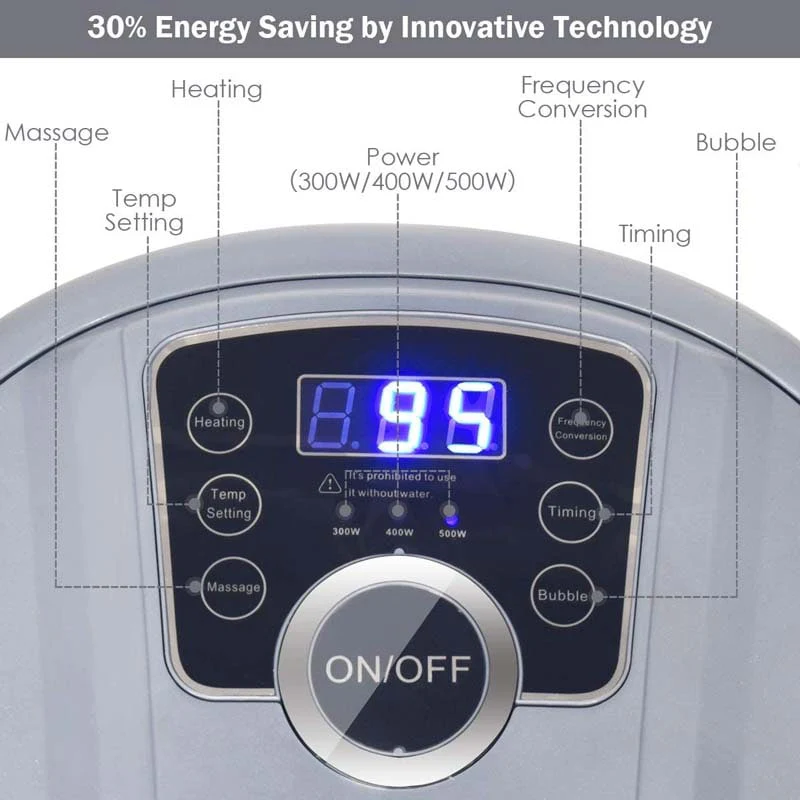 Heated Foot Spa Bath Massager with Bubbles, 16 Pedicure Shiatsu Roller Massage Points, Electric Foot Soaker Tub