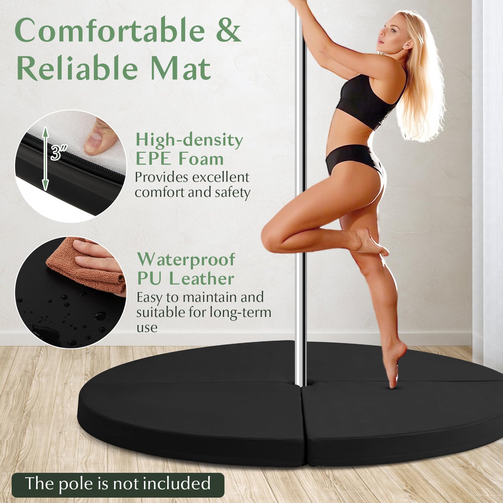 Pole Dance Crash Mat, Round Portable Yoga Mat with EPE Foam, Safety Dancing Cushion Specialized Fall Safety Padding