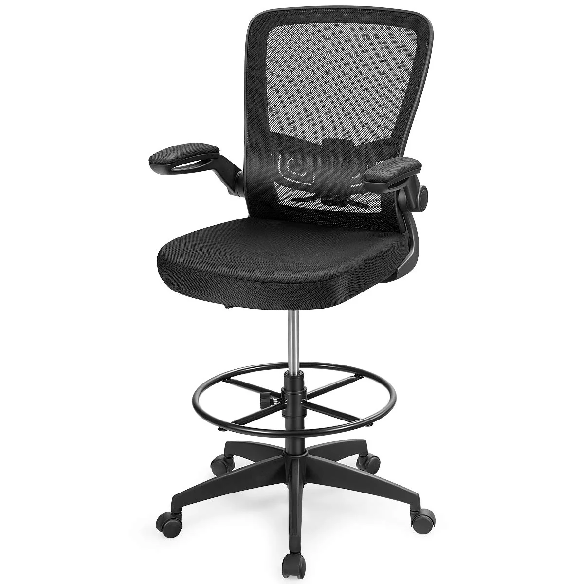 Giantex Adjustable Drafting Chair, 360?? Swivel Designed Mesh Fabric Chair, Executive Chair for Working Studying Gaming