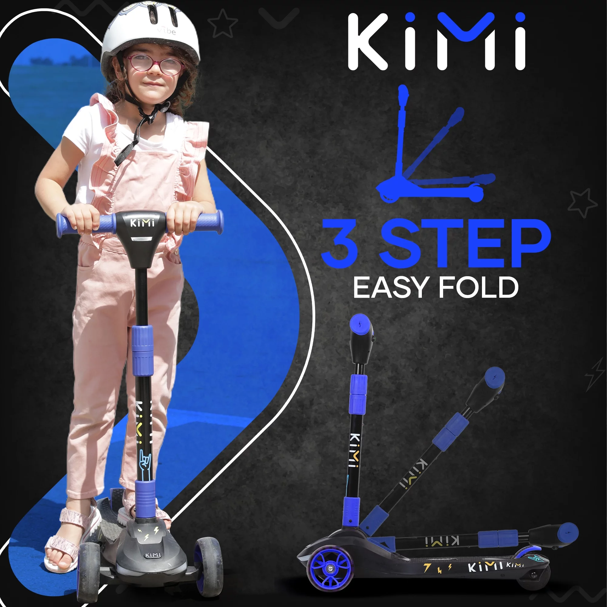 KIMI Kids 3-Wheel Electric Scooter, Adjustable, LED Lights, 10 Mile Range, Ages 2-9, TSA Approved