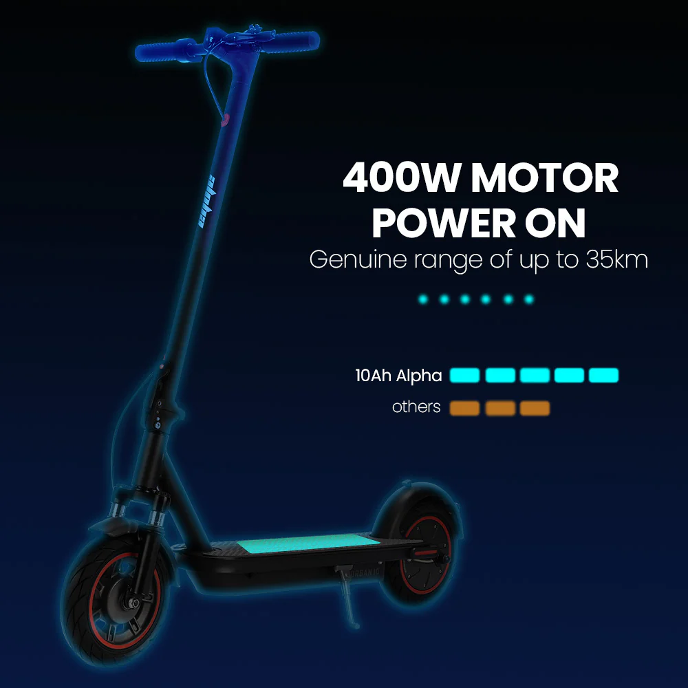 ALPHA Urban 10 Electric Scooter, 35km/h, Suspension, 35km Range, 10-Inch Wheels, Brushless Motor, Free APP, Motorised Commuter eScooter for Adults, Black