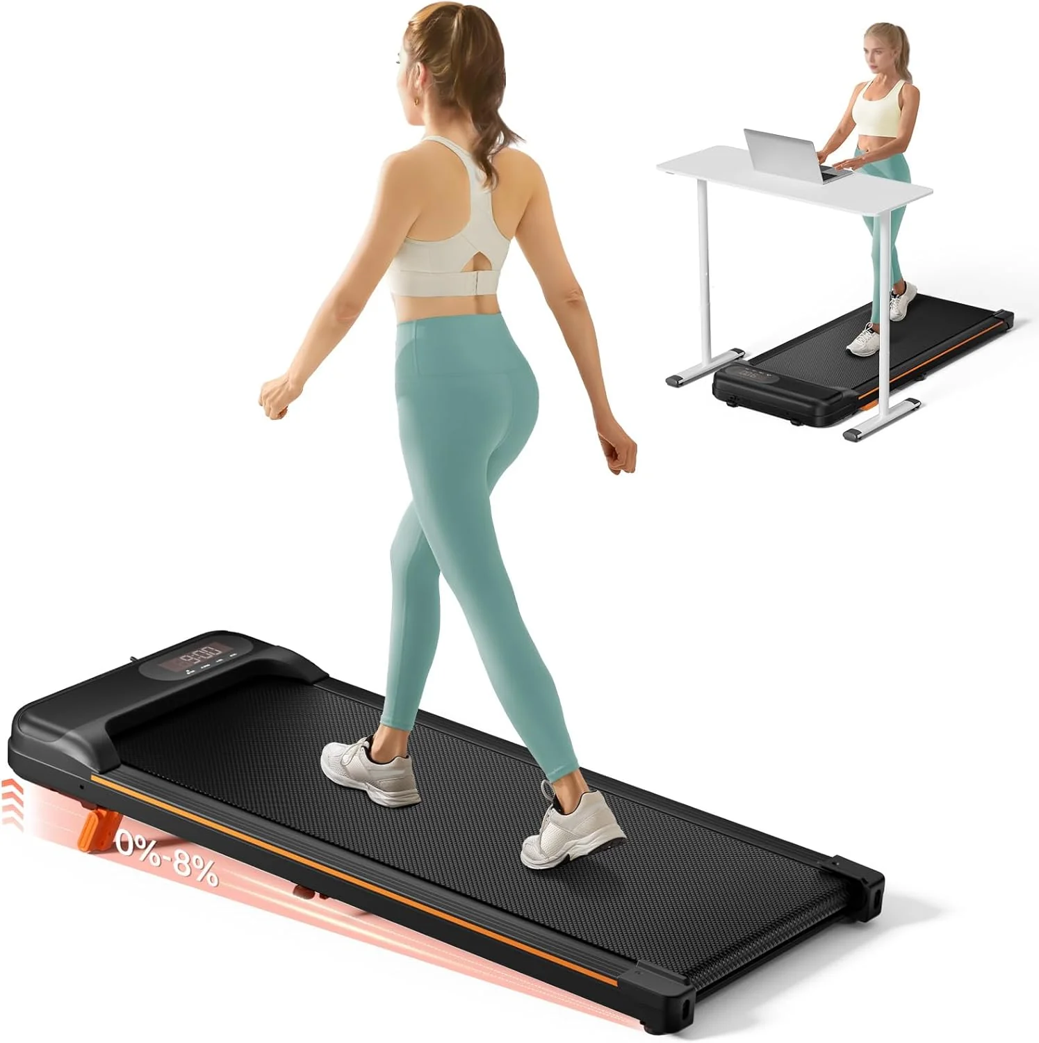 Walking Pad, Under Desk Treadmill with Incline for Home Office 2.5HP Portable Walking Treadmill with 280 Lbs Weight Capacity Walking Machine, Remote Control, LED Display