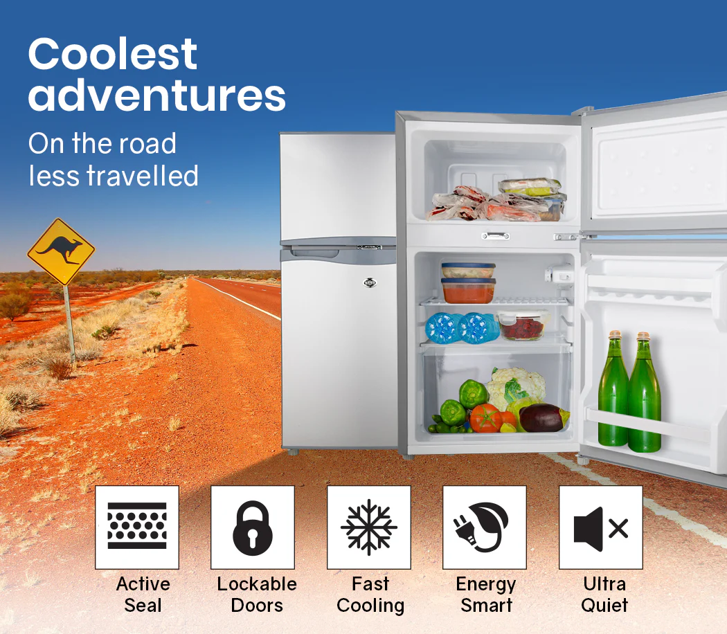 GECKO 95L Portable Upright Fridge, 12V/24V for Motorhome, Caravan, Silver