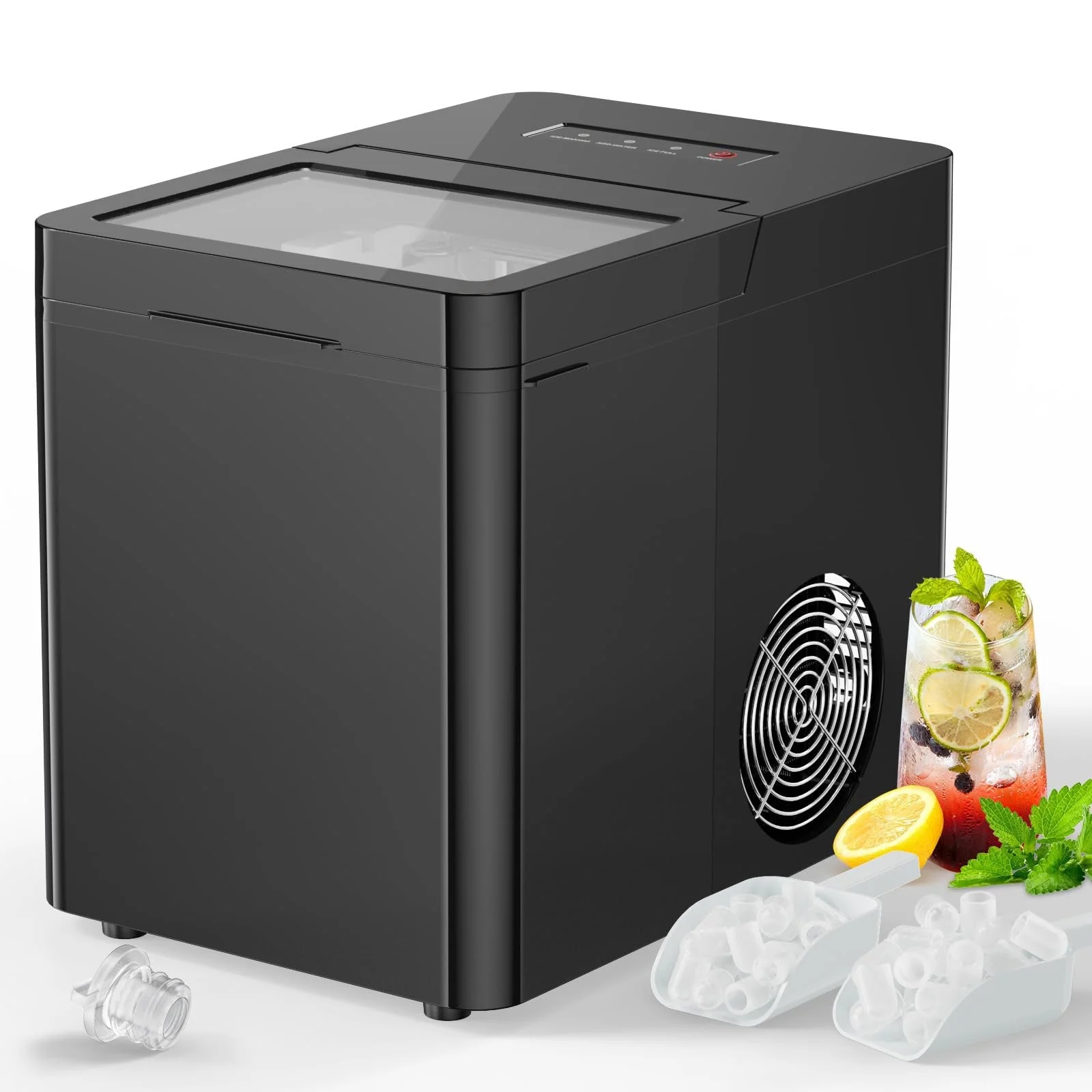 Portable Countertop Ice Maker, Self-Cleaning Ice Machine with 2 Ice Scoop and Basket