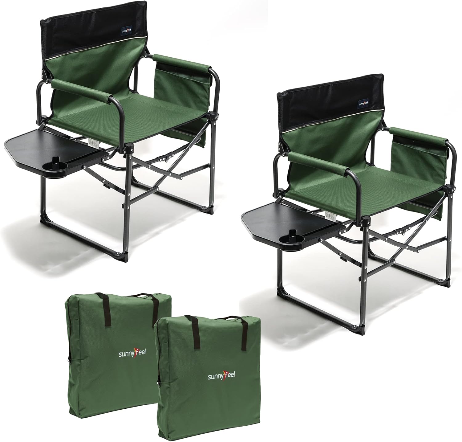 2 Pack SUNNYFEEL Camping Directors Chair, Heavy Duty,Oversized Portable Folding Chair with Side Table, Pocket for Beach, Fishing,Trip,Picnic,Lawn,Concert Outdoor Foldable Camp Chairs (Green)