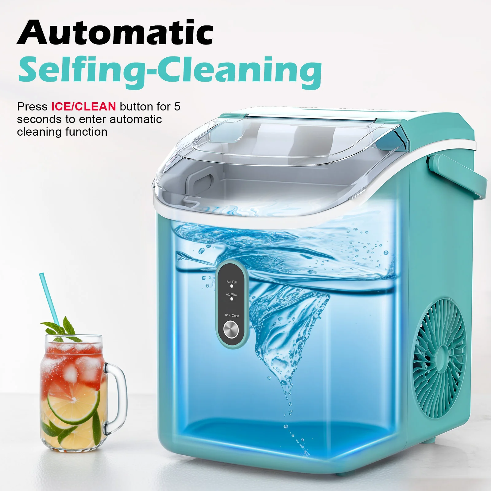 Nugget Ice Maker Countertop with Self-Cleaning