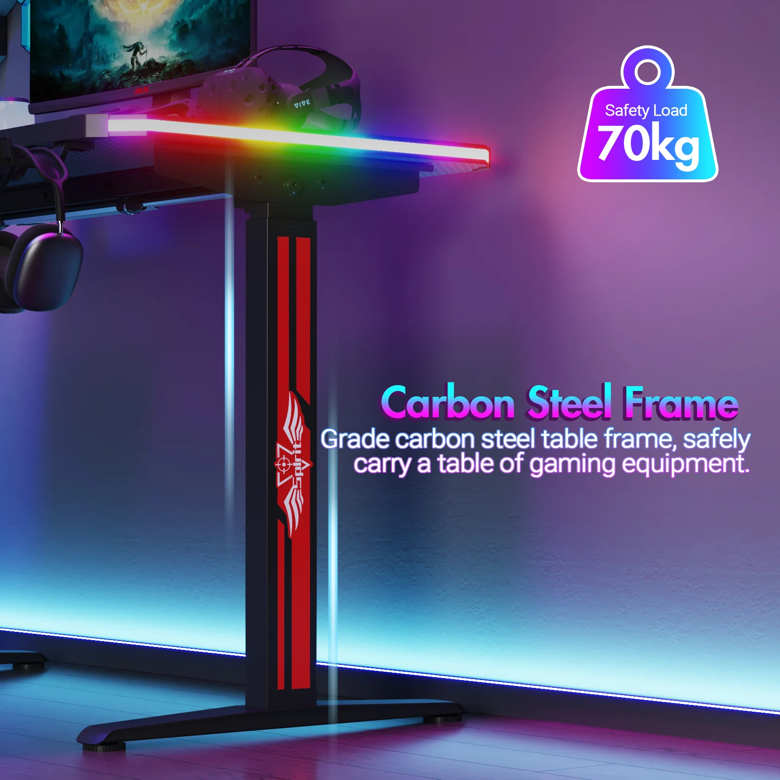 Electric Standing Gaming Desk RGB LED 120cm