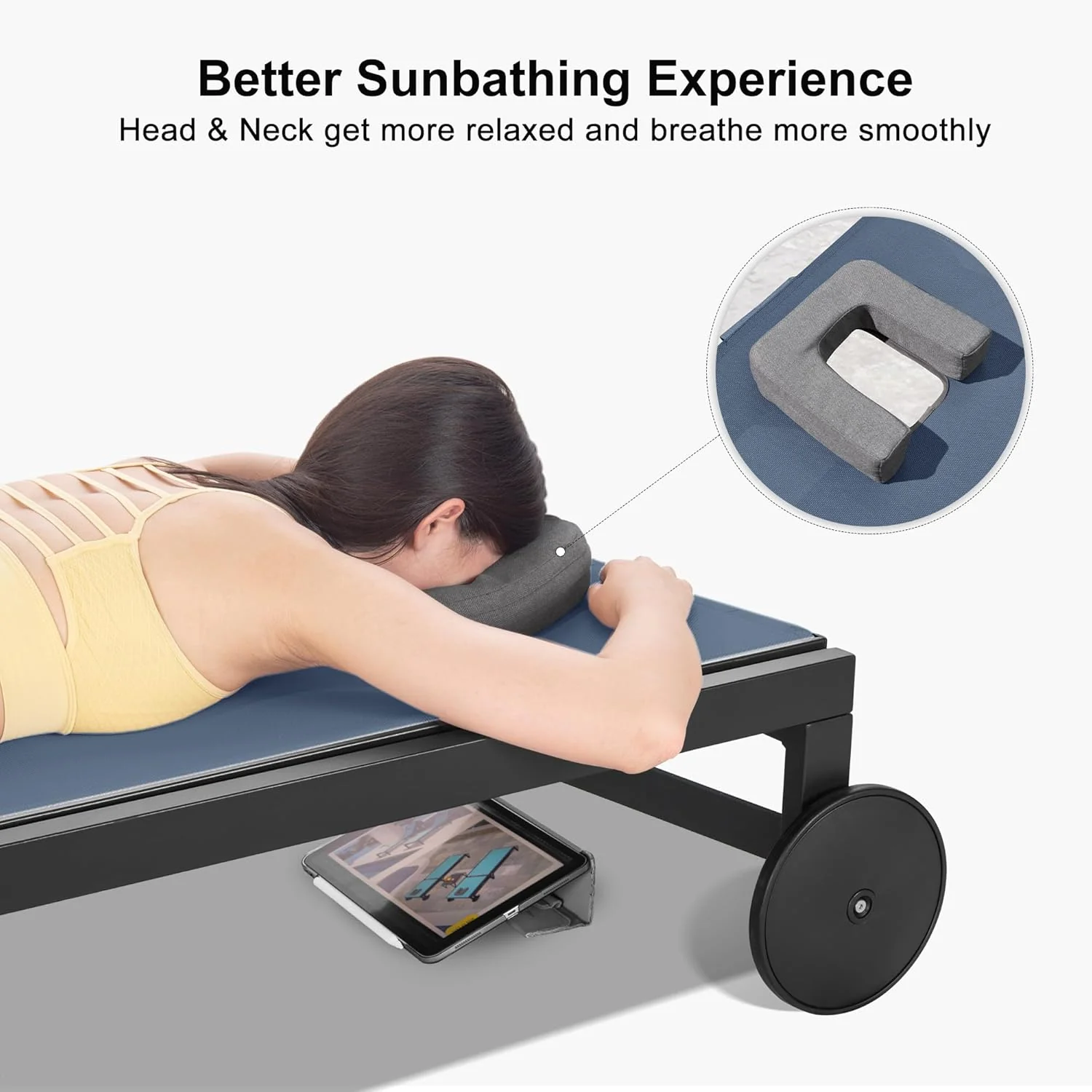 PURPLE LEAF Patio Tanning Lounge Chair Set with Face Down Hole Outdoor Aluminum Adjustable Reclining Chairs Wheels Pillows and Table for Poolside Beach Sunbathing Lounger, Beige