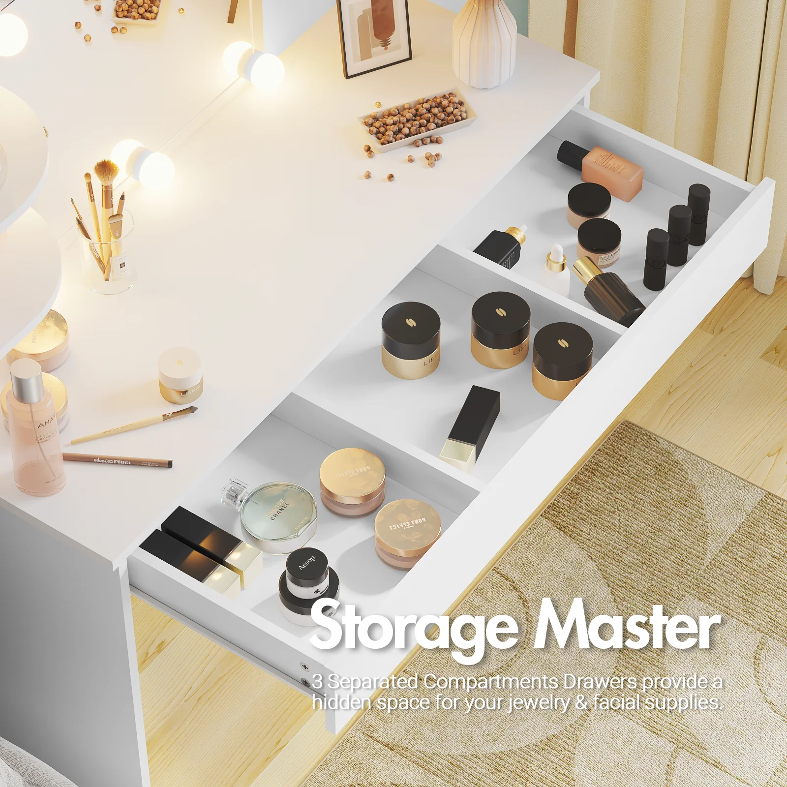 Dressing Table Stool Set 10 LED Bulbs Vanity