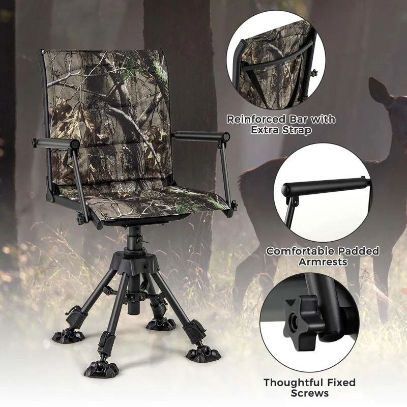 360�� Swivel Silent Folding Hunting Blind Chair for Shooting Fishing, Portable Sniper Seat with 4 Adjustable Legs, All-Terrain Foot Pads