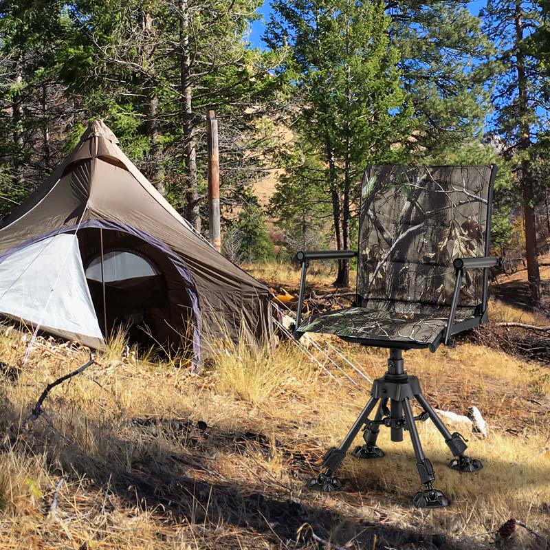 360�� Swivel Silent Folding Hunting Blind Chair for Shooting Fishing, Portable Sniper Seat with 4 Adjustable Legs, All-Terrain Foot Pads
