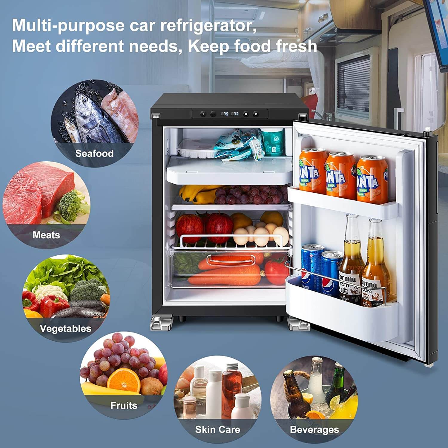 12 Volt RV Refrigerator 45L/1.6cu.ft RV Fridge and Freezer