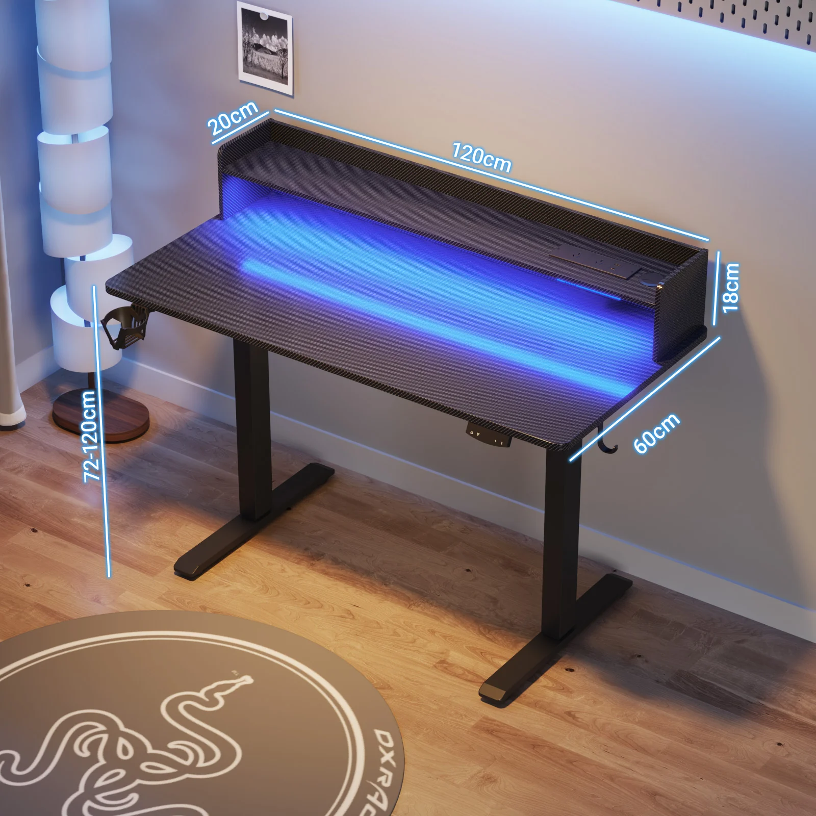 LED RGB Light Electric Standing Desk Black