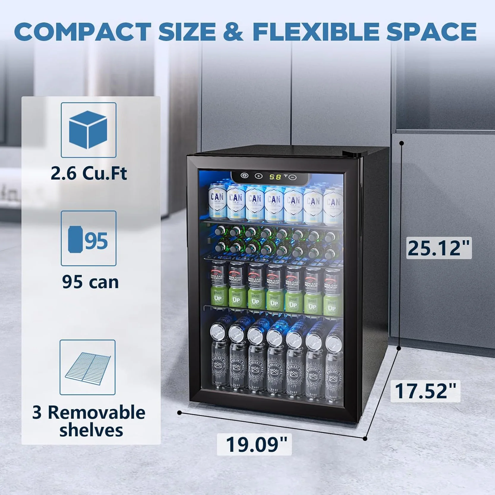 4.4/3.2/2.6 Cu.Ft Beverage Refrigerator Cooler, Reversible door