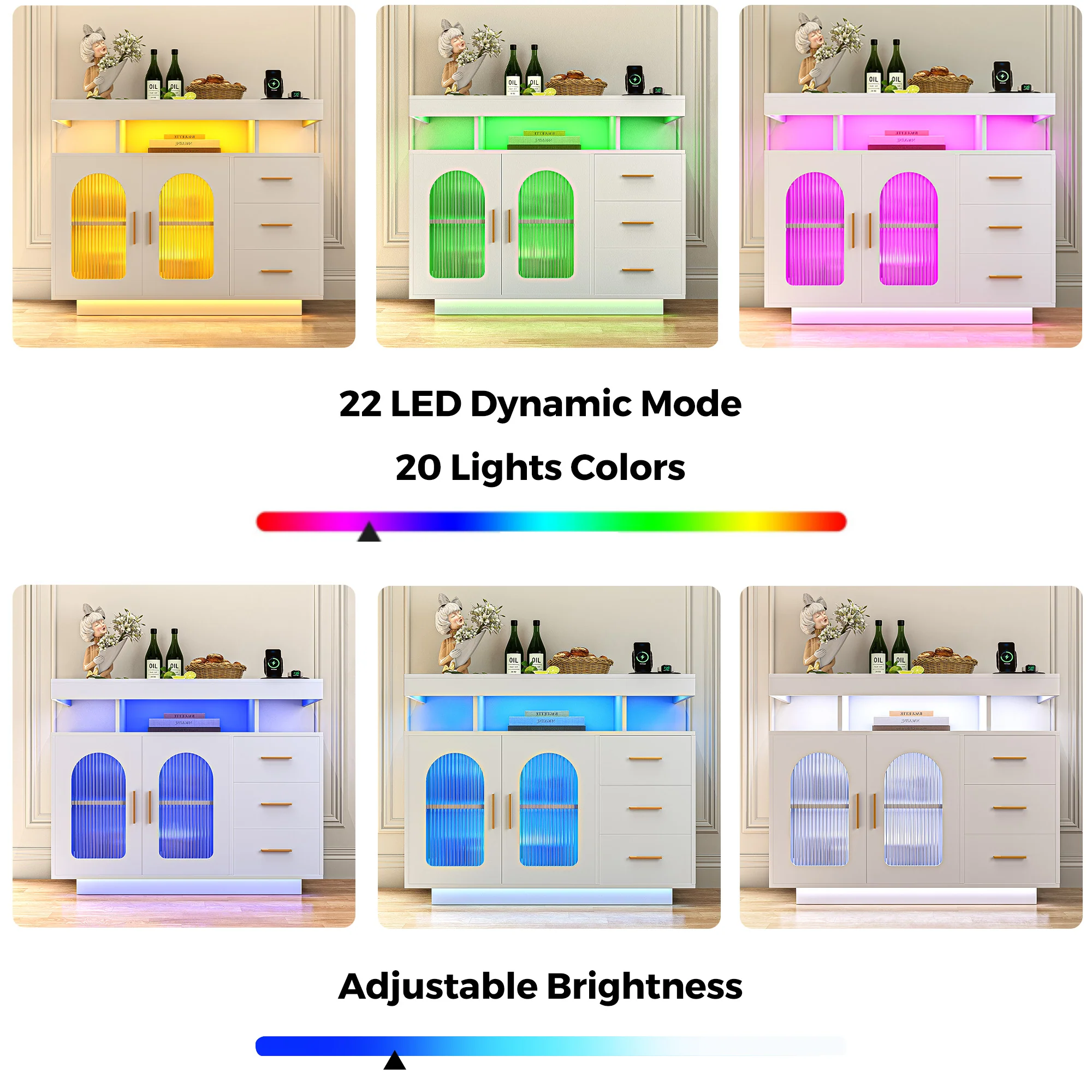 LED Sideboard Buffet Cabinet w/Charging Station