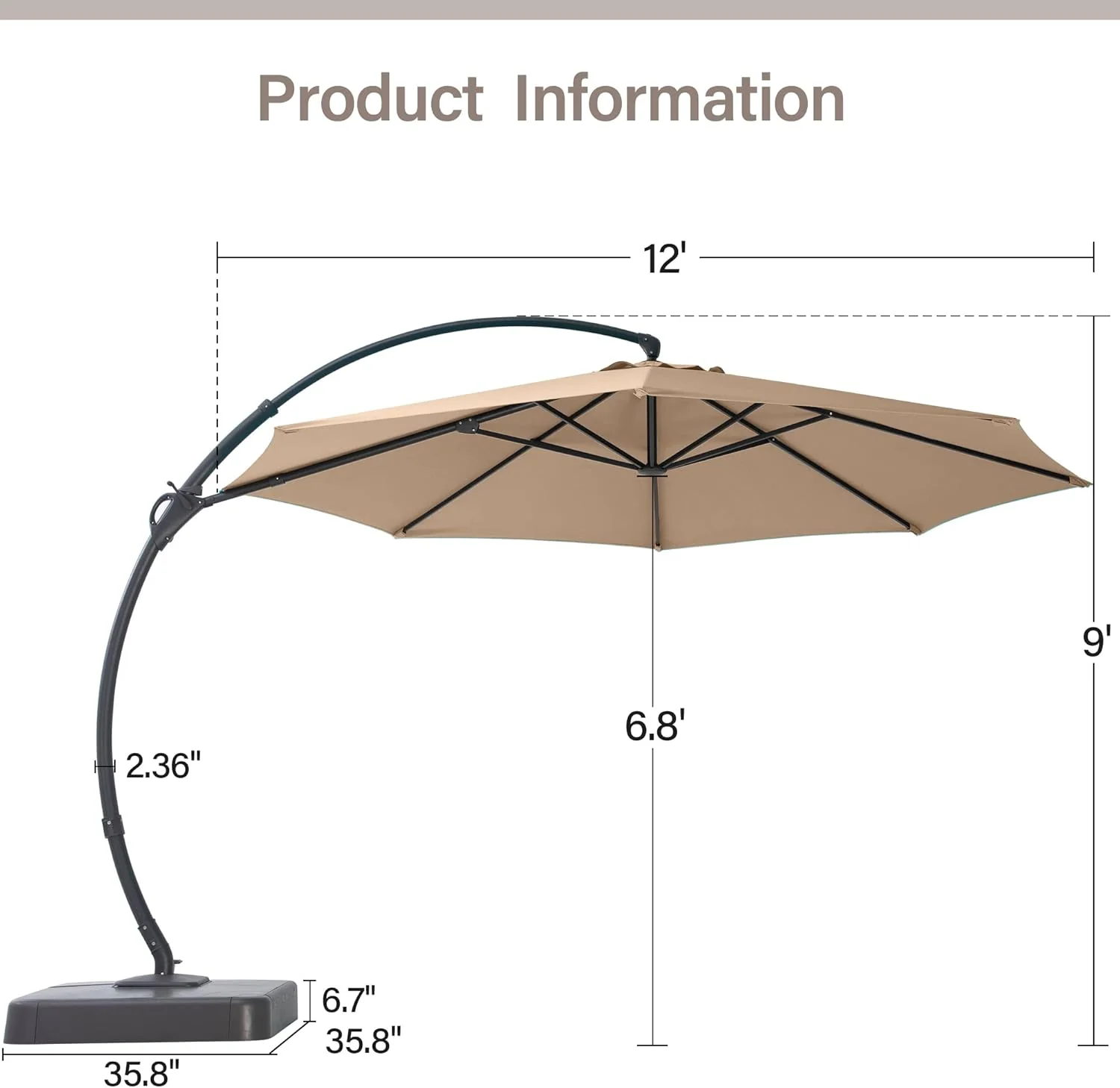 LAUSAINT HOME Outdoor Patio Umbrella with Base included, 11 FT Deluxe Curvy Cantilever Umbrella Heavy Duty Offset Hanging Umbrella with 360�� Rotation for Market, Pool, Garden, Backyard, Deck (Beige)