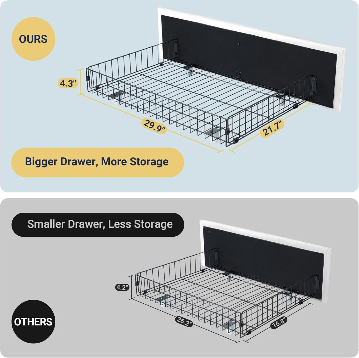 Allewie Upholstered Queen Size Platform Bed Frame with 4 Storage Drawers and Headboard, Square Stitched Button Tufted, Mattress Foundation with Wooden Slats Support, No Box Spring Needed, Light Grey