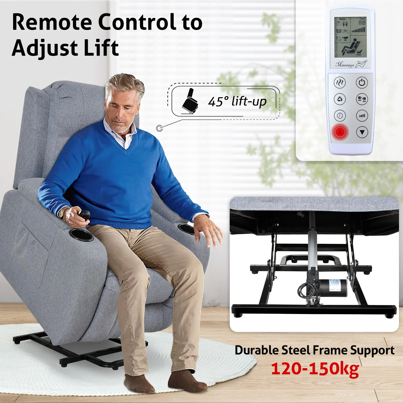 Power Lift Recliner 8 Point Massage Chair Heating