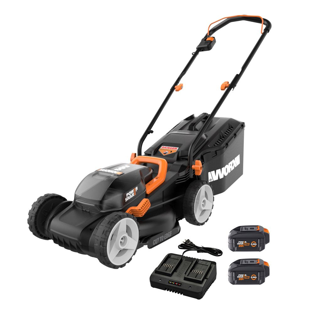 Worx 40V Cordless Lawn Mower 14 with Intellicut, Mulching, 2x20V 4.0Ah Batteries and Charger Included
