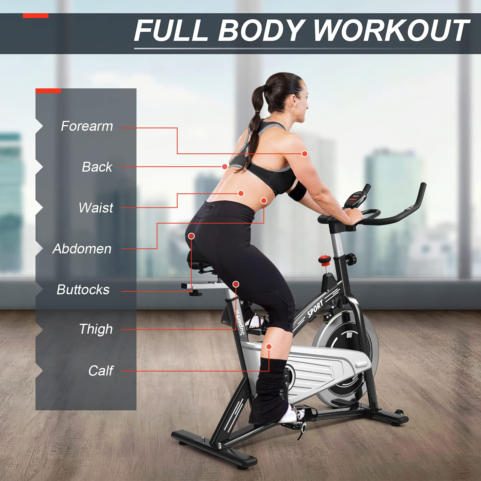 Indoor Exercise Cycling Bike, Smooth Belt Drive Stationary Bike W/ Heart Rate, LCD Monitor