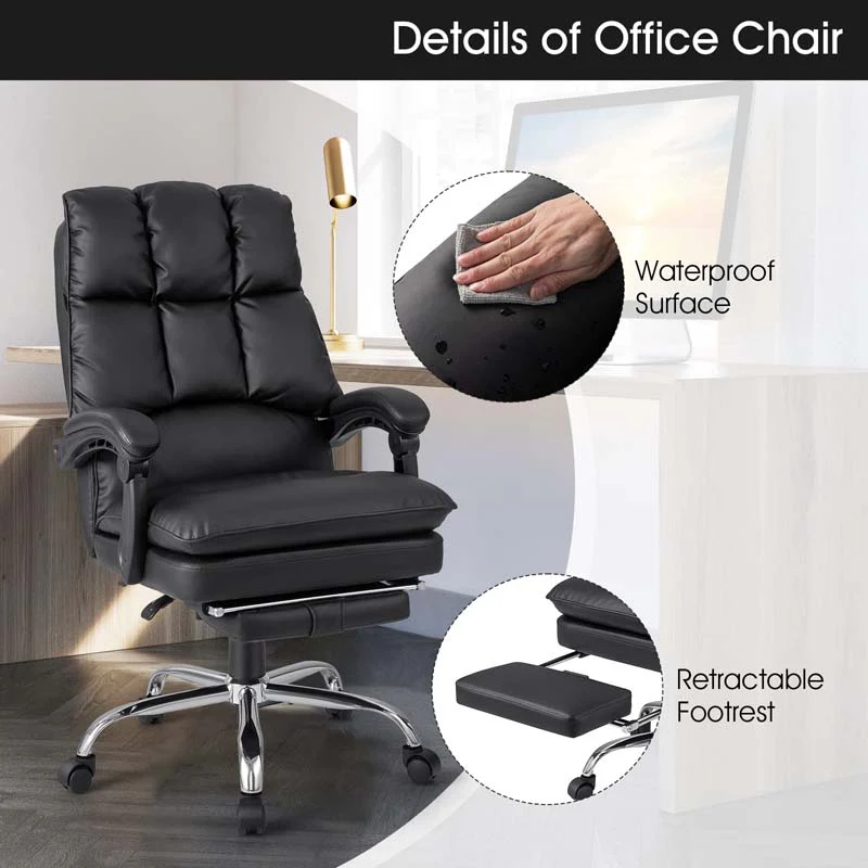 Adjustable Executive Office Reclining Chair with Retractable Footrest,  330 lbs PU Leather Swivel Computer Desk Chair for Office Home
