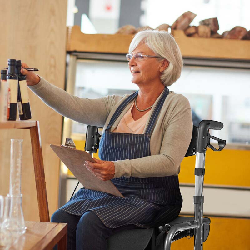 2 in 1 Rollator Walker Wheelchair Folding Medical Walker, Aluminum Transport Chair Mobility Walking Aid