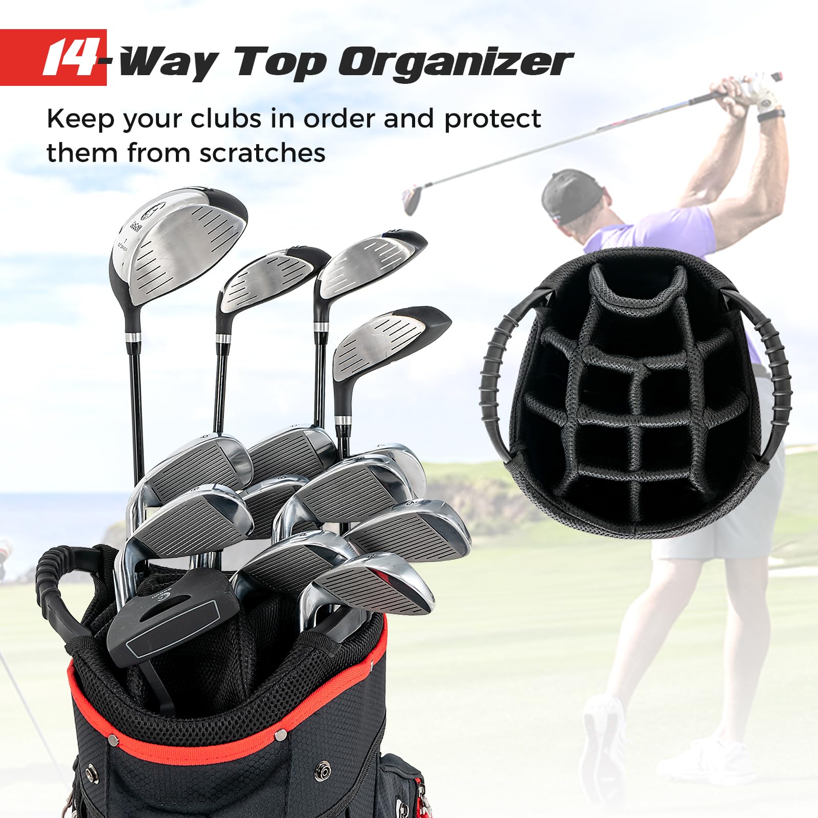 Golf Cart Bag with 14-Way Dividers, Lightweight Portable Golf Club Bag