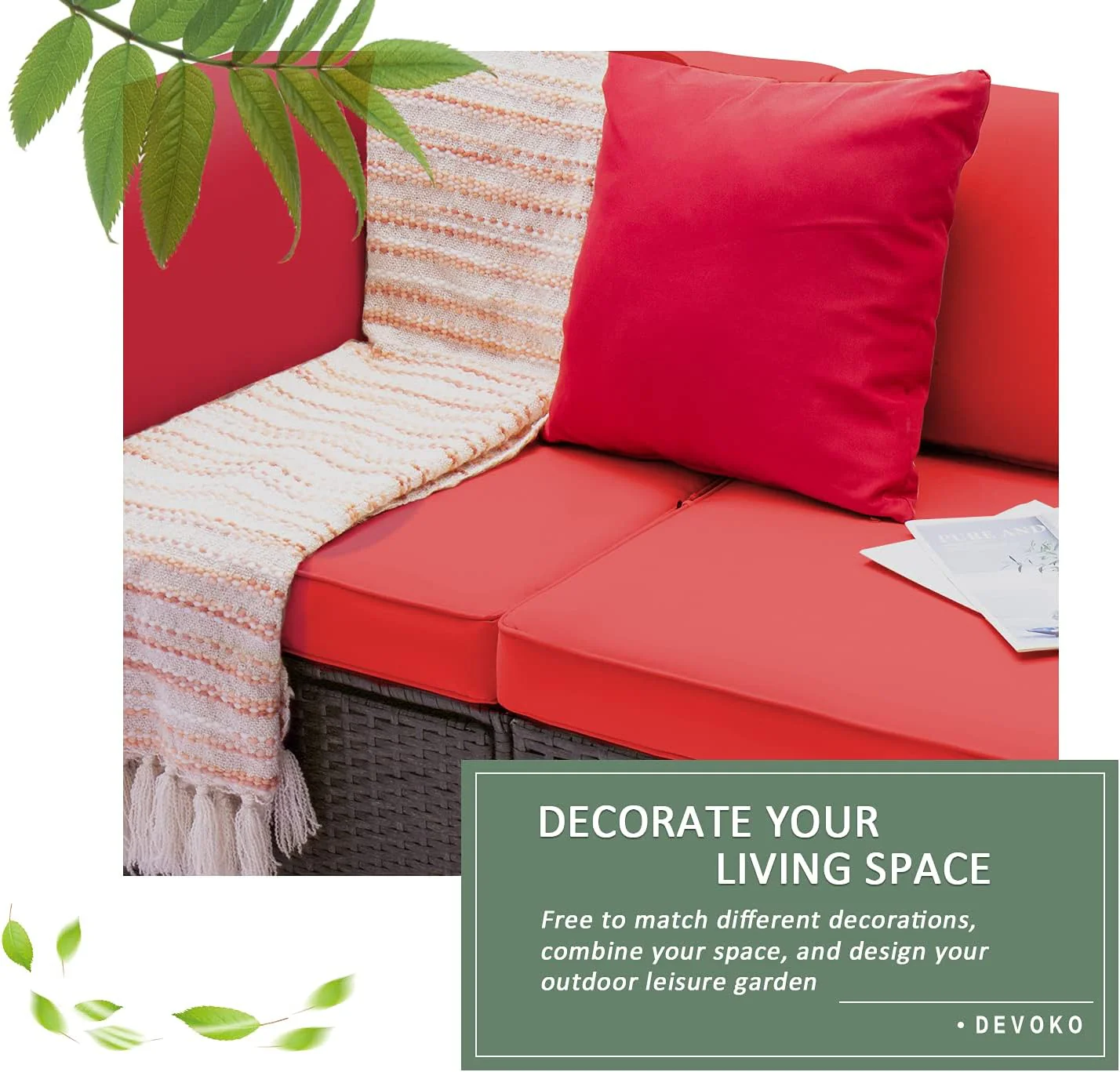 Devoko 5 Pieces Patio Furniture Sets All Weather Outdoor Sectional Patio Sofa Manual Weaving Wicker Rattan Patio Seating Sofas with Cushion and Glass Table(Beige)