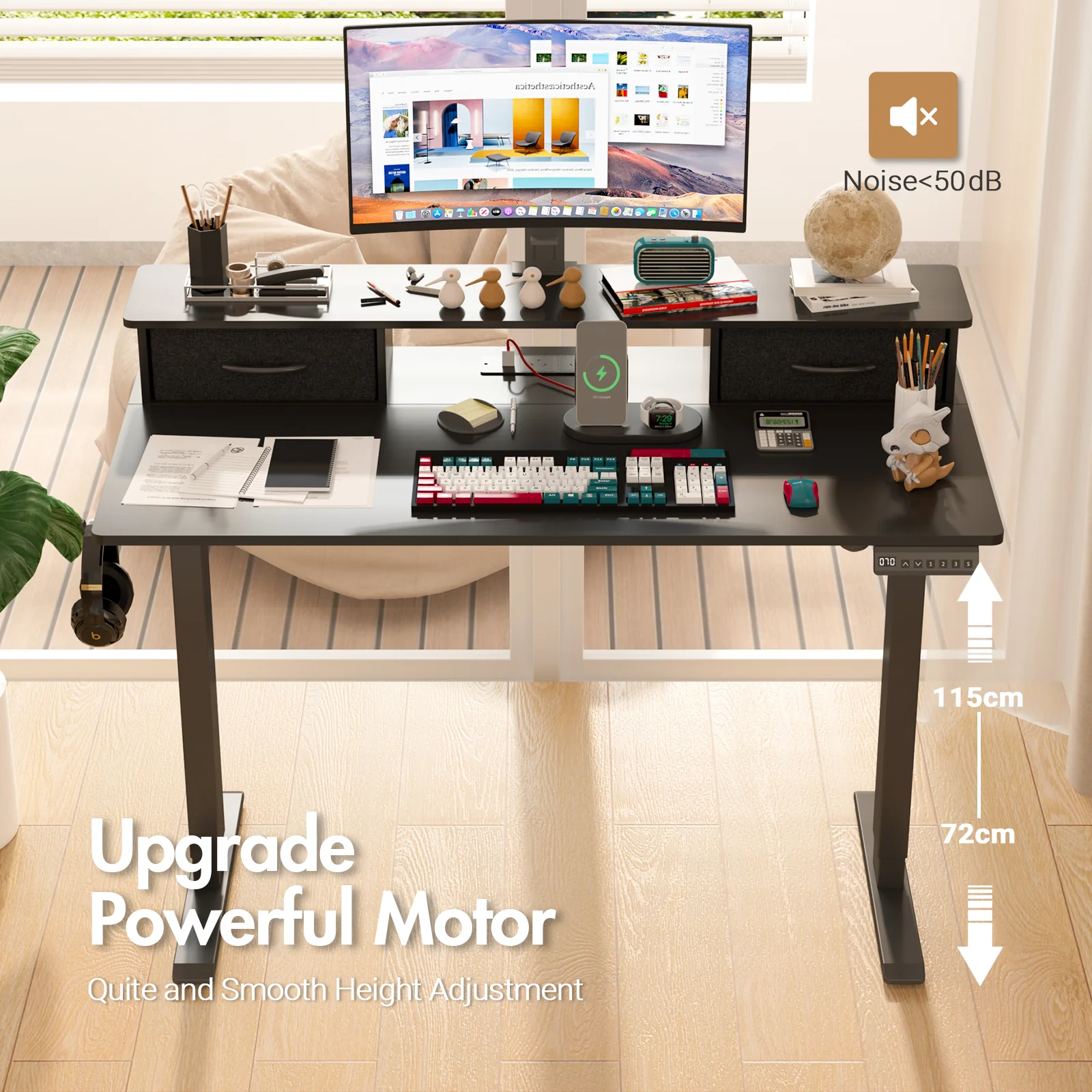 Electric Standing Desk with Monitor Stand Black