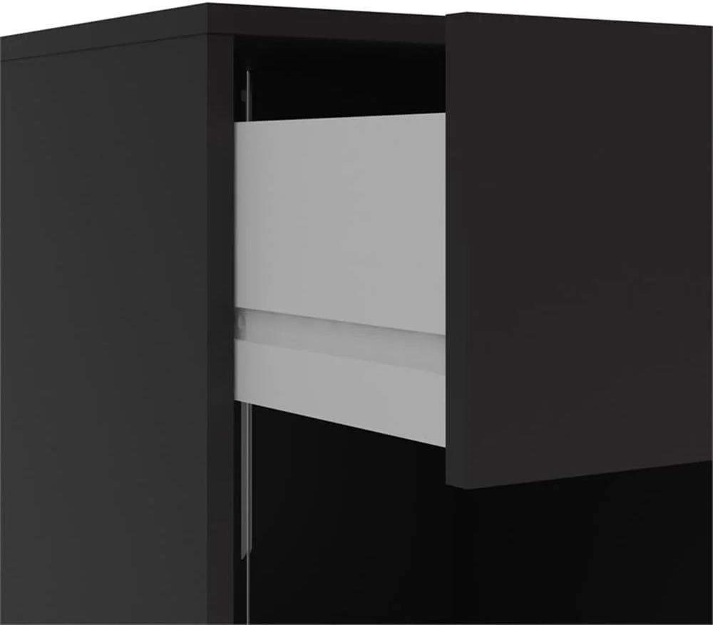 3-Pc Scandinavian Design Engineered Wood Bedroom Furniture Set with 3-Drawer Chest & 6-Drawer Double Dresser & 1-Drawer Nightstand, Pewter Plastic Handles, Smooth Plastic Glides, in Black