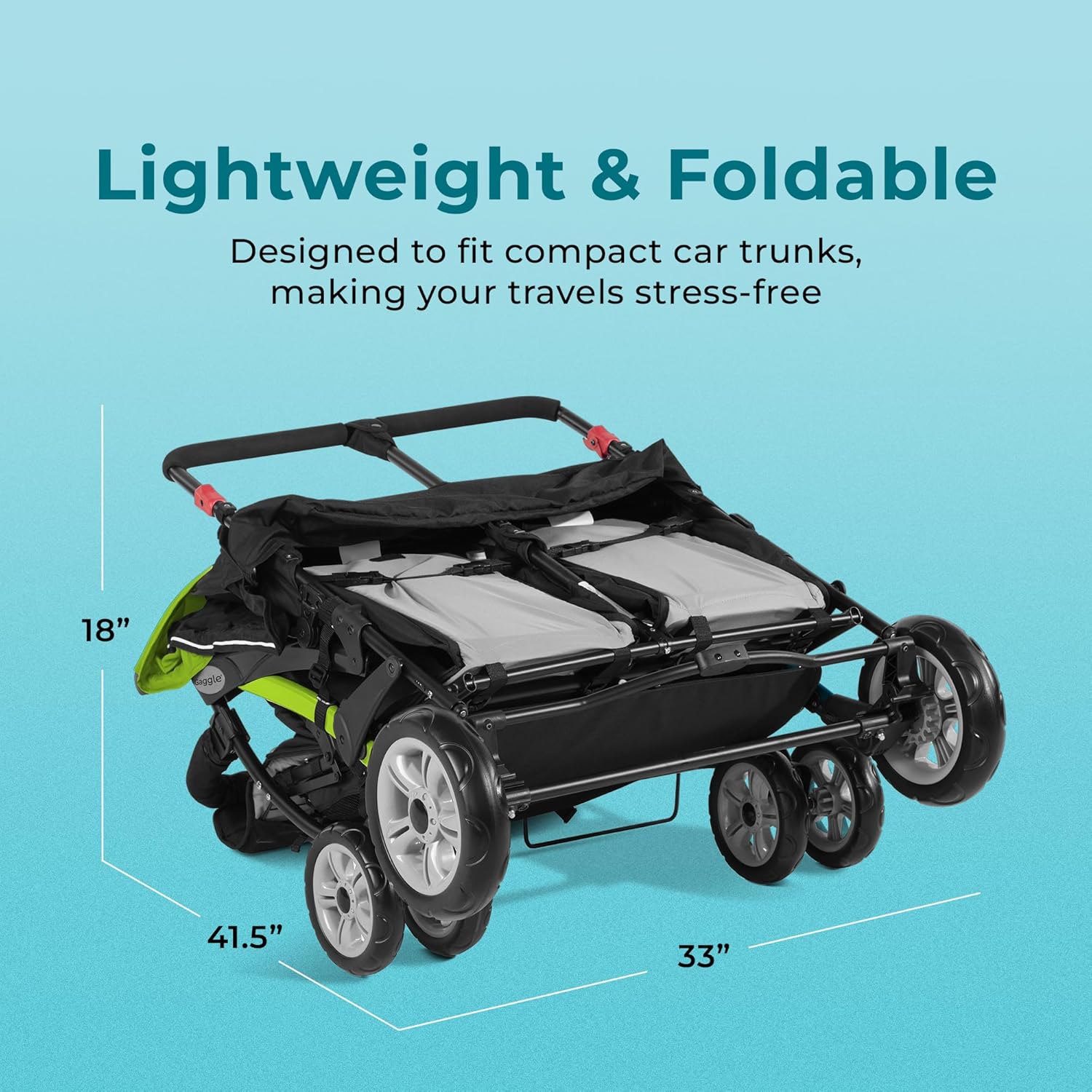 Compass Quad 4 Seat Stroller | 4-Seat Stroller for Daycare | Oversized UV Blocking Canopy | 5-Point Harness | Easy Loading | Storage Bucket | Teal