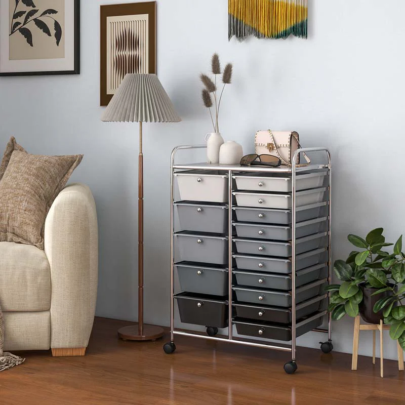 15-Drawer Storage Drawer Cart Tools Scrapbook Paper Organizer Cart Office School Utility Cart Rolling Storage Cart with Wheels