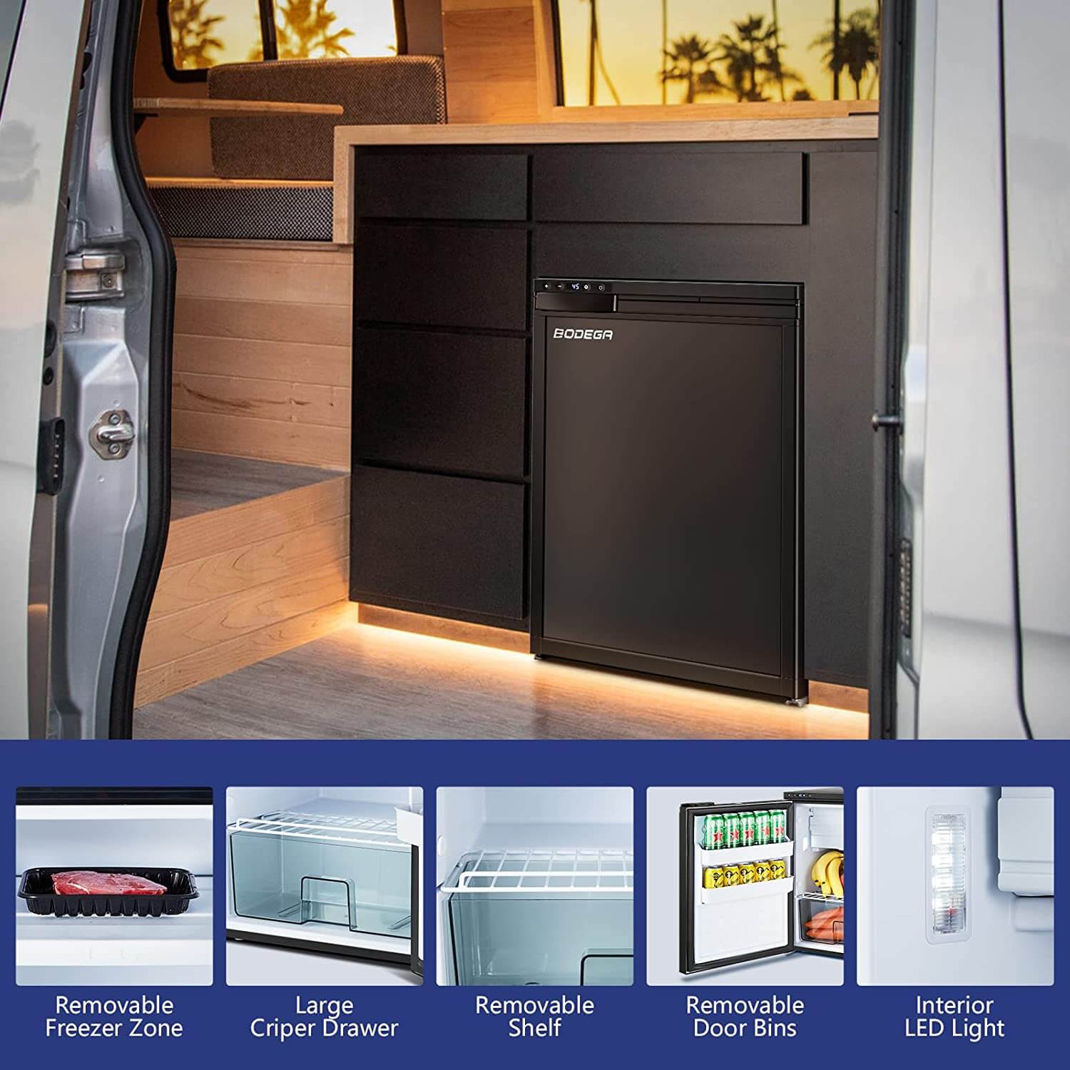 12 Volt RV Refrigerator 2.3cu.ft 65L RV Fridge and Freezer