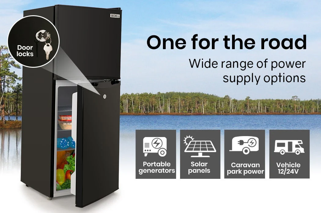GECKO 125L Portable Upright Fridge, 12V/24V for Motorhome, Caravan, Black