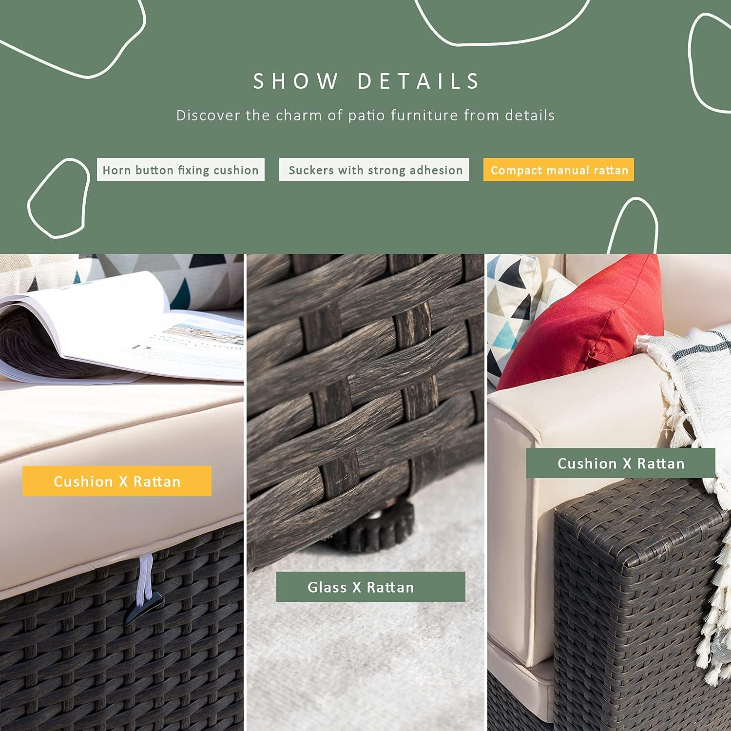 Devoko 5 Pieces Patio Furniture Sets All Weather Outdoor Sectional Patio Sofa Manual Weaving Wicker Rattan Patio Seating Sofas with Cushion and Glass Table(Beige)