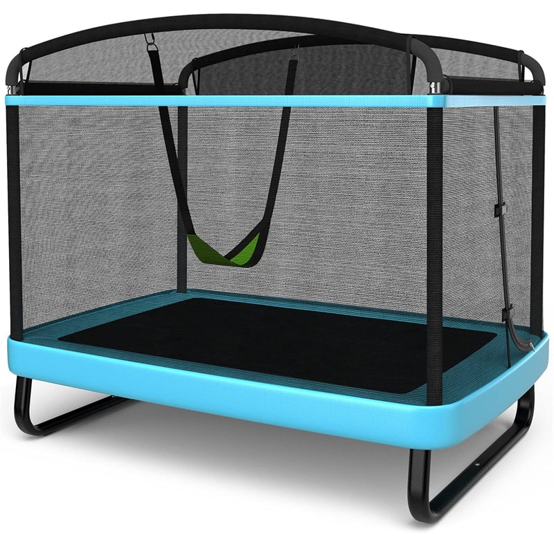 6FT Kids Trampoline with Swing, Safety Enclosure, ASTM Approved Rectangle Recreational Trampoline for 3-8 Years Indoor/Outdoor, Max Load 220lbs