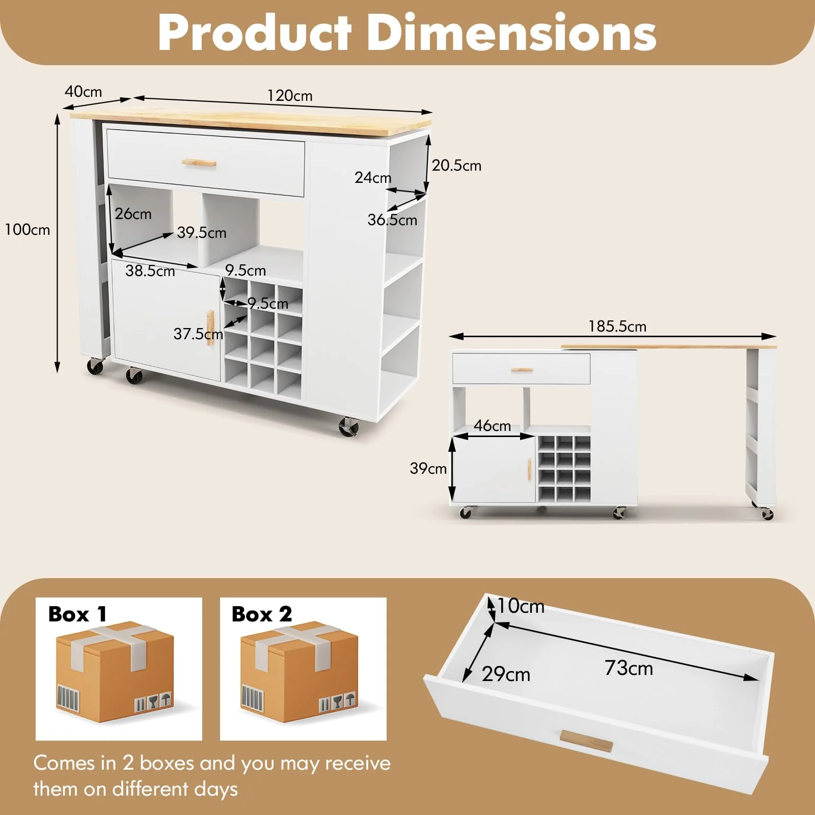 Giantex Kitchen Island Cart Bar Table Combo, 2-in-1 Reversible Mobile Serving Cart