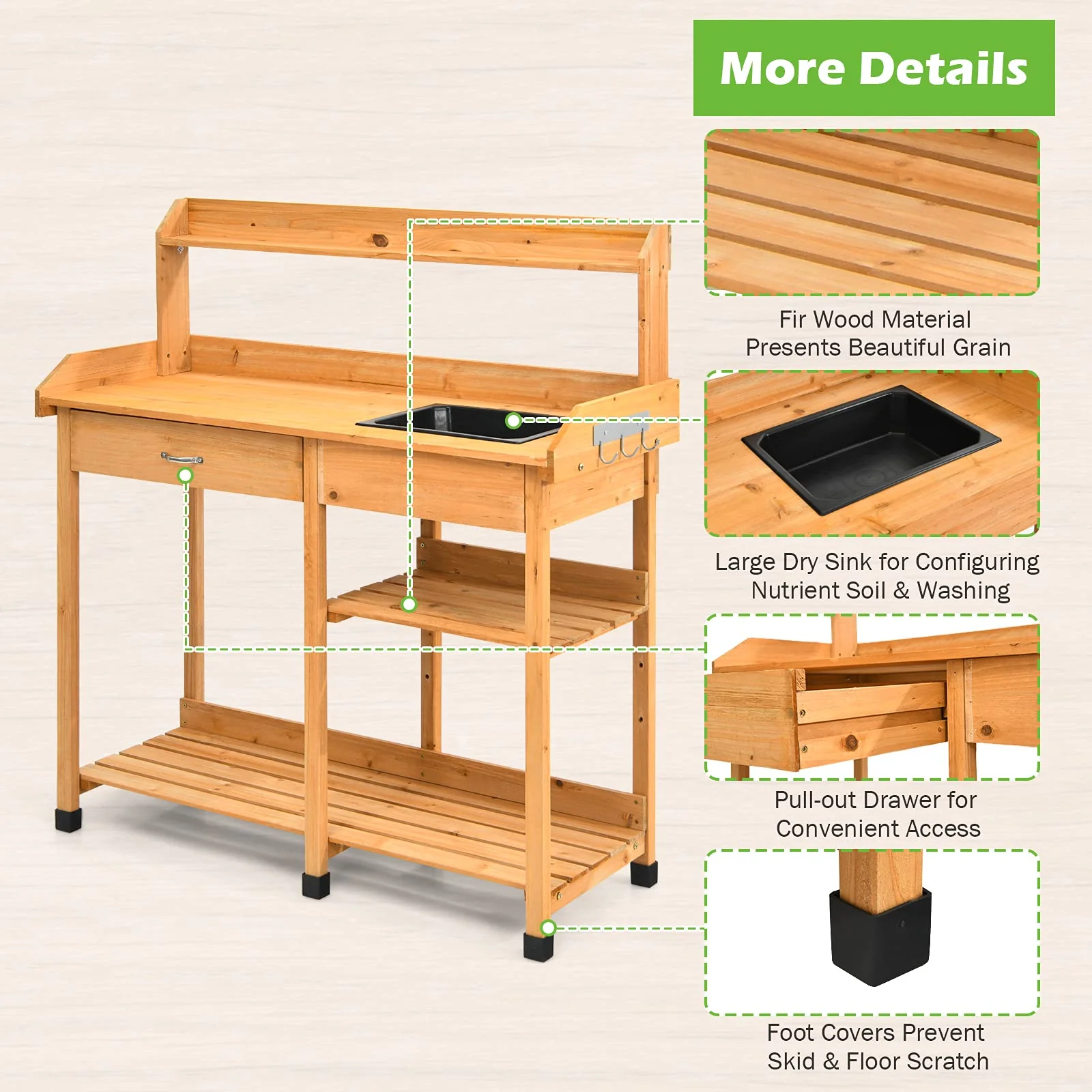 Giantex Garden Potting Bench Table, Wooden Potting Work Table