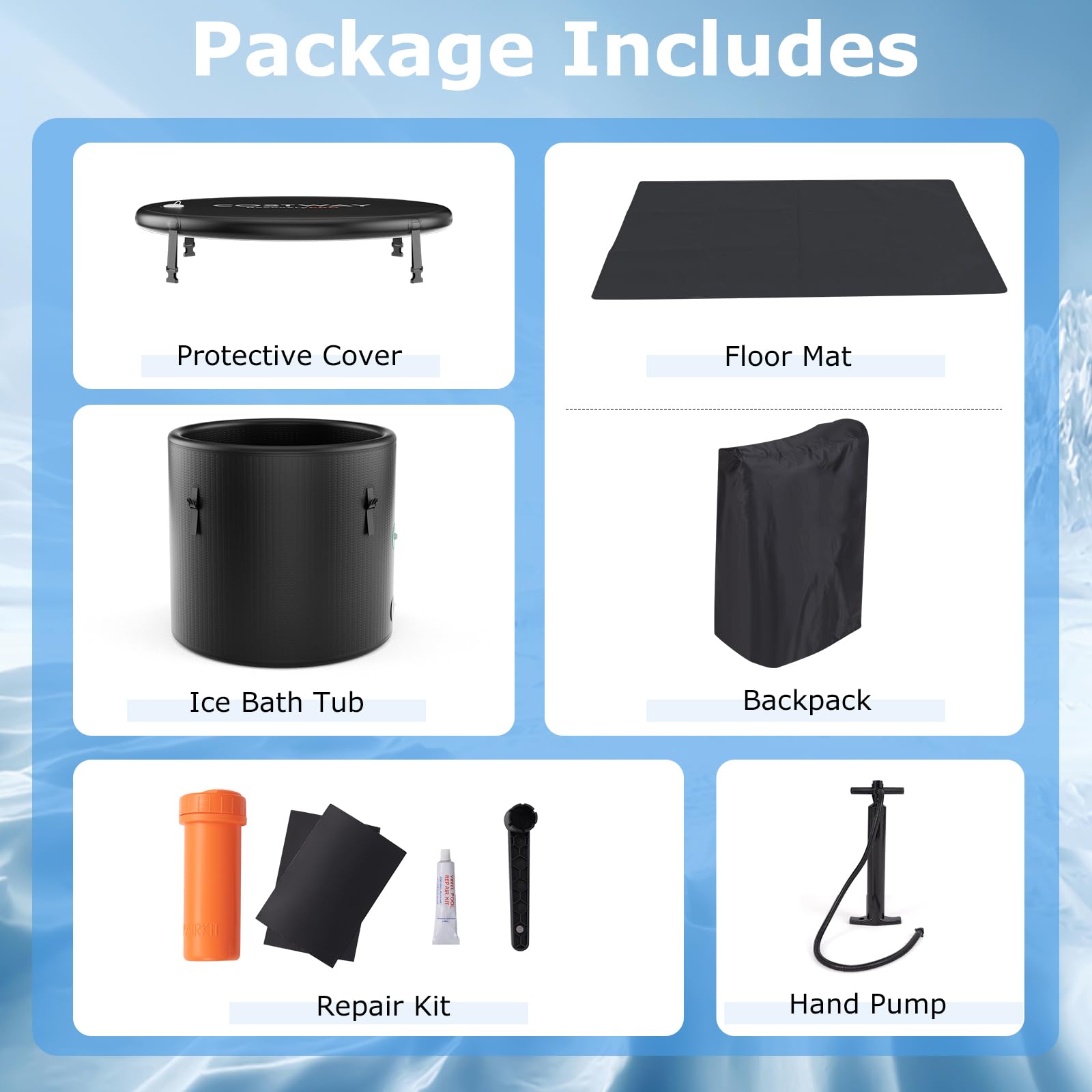 79 Gal Ice Bath Tub for Athletes, Inflatable Cold Plunge Tub w/Multiple Layered, Lid, Pump