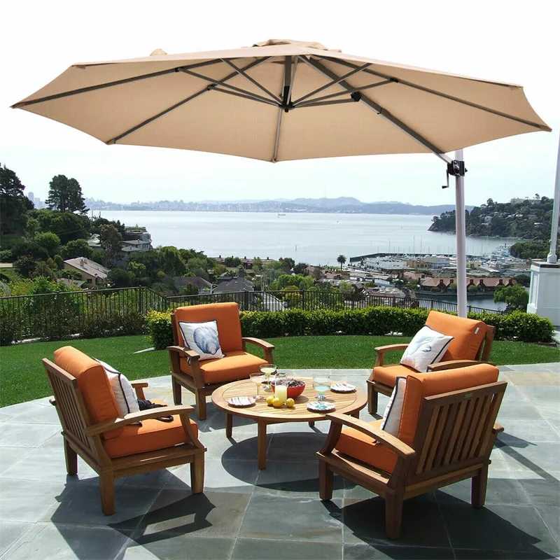 11 FT Patio Offset Cantilever Umbrella 360�� Rotation Tilt with Cross Base & Crank Handle