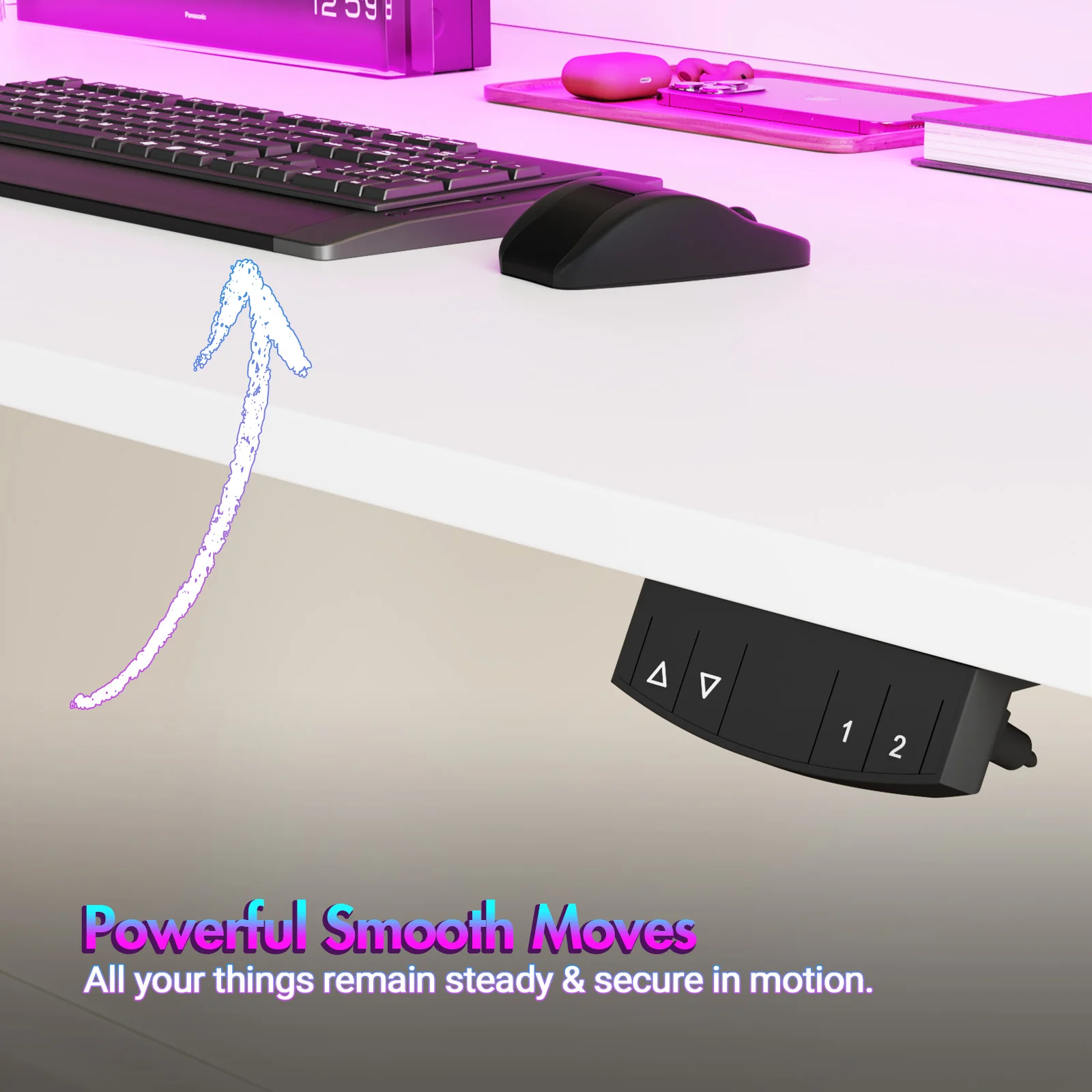 LED RGB Light Electric Standing Desk White