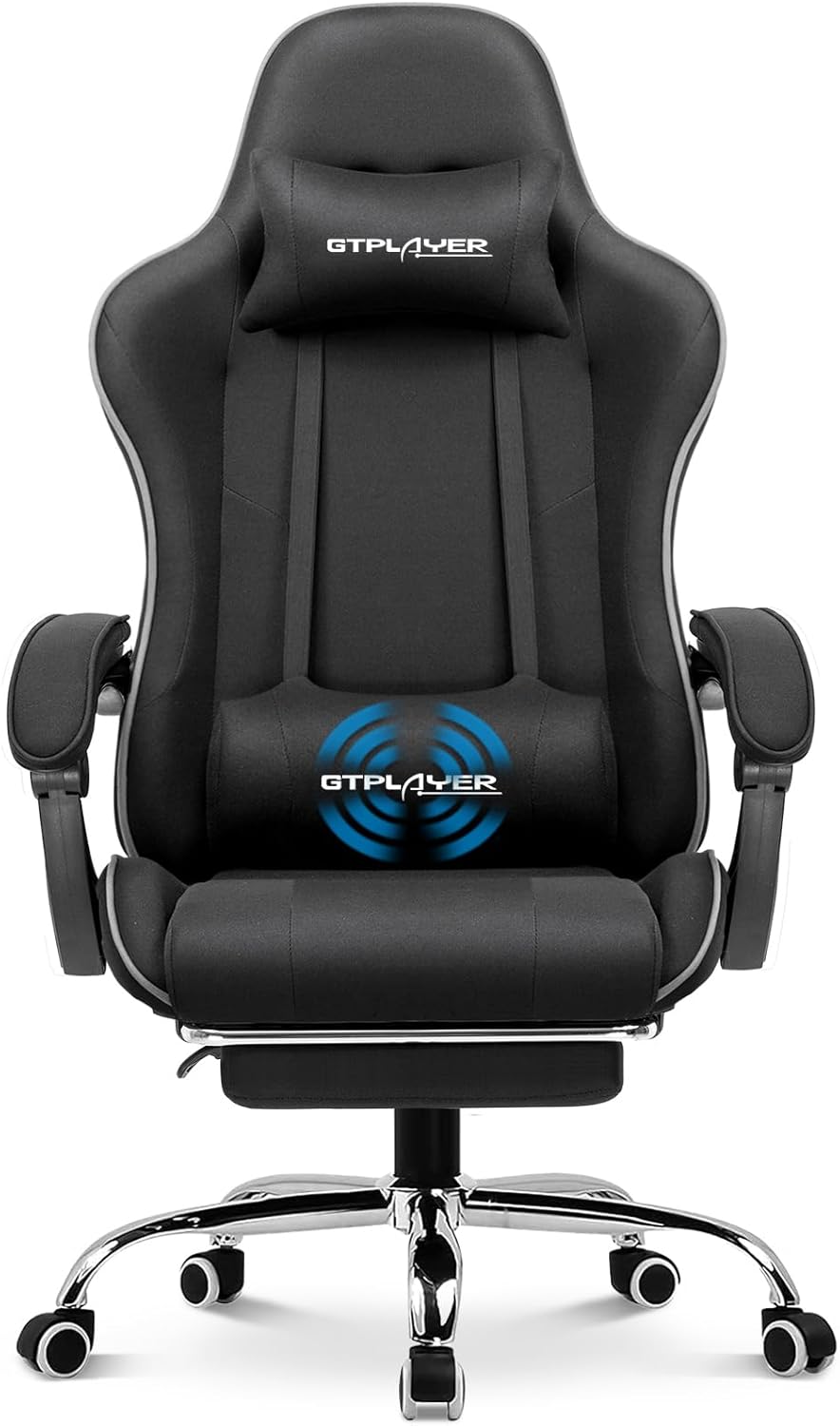 GTPLAYER Gaming Chair, Computer Chair with Footrest and Lumbar Support, Height Adjustable Game Chair with 360  -Swivel Seat and Headrest and for Office or Gaming (White)