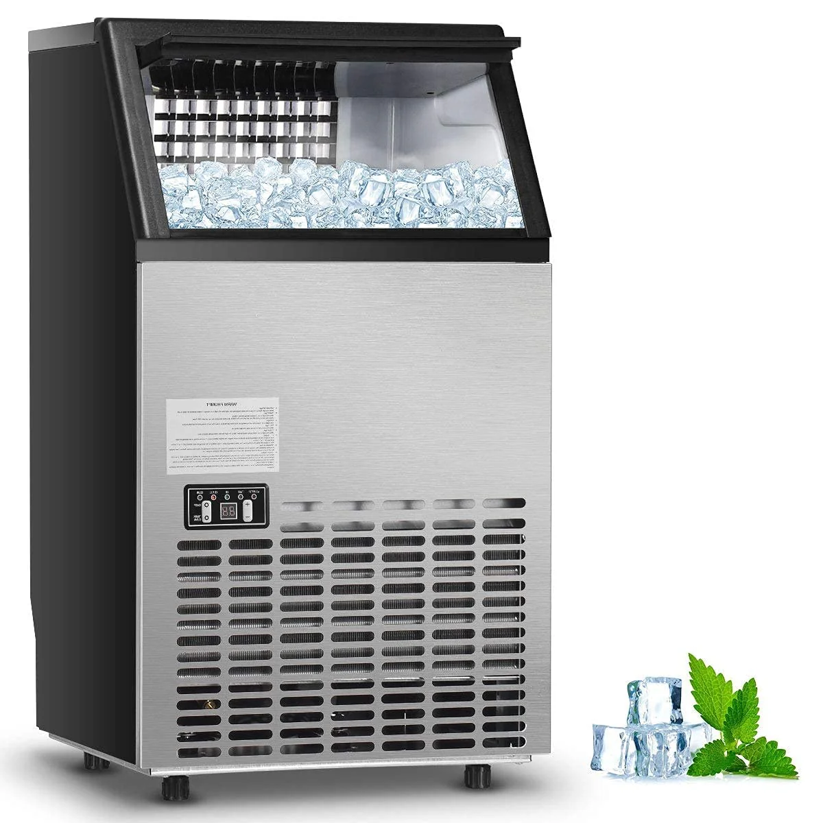 110LBS/24H Commercial Ice Maker with 33LBS Storage Capacity, Free-Standing Ice Machine