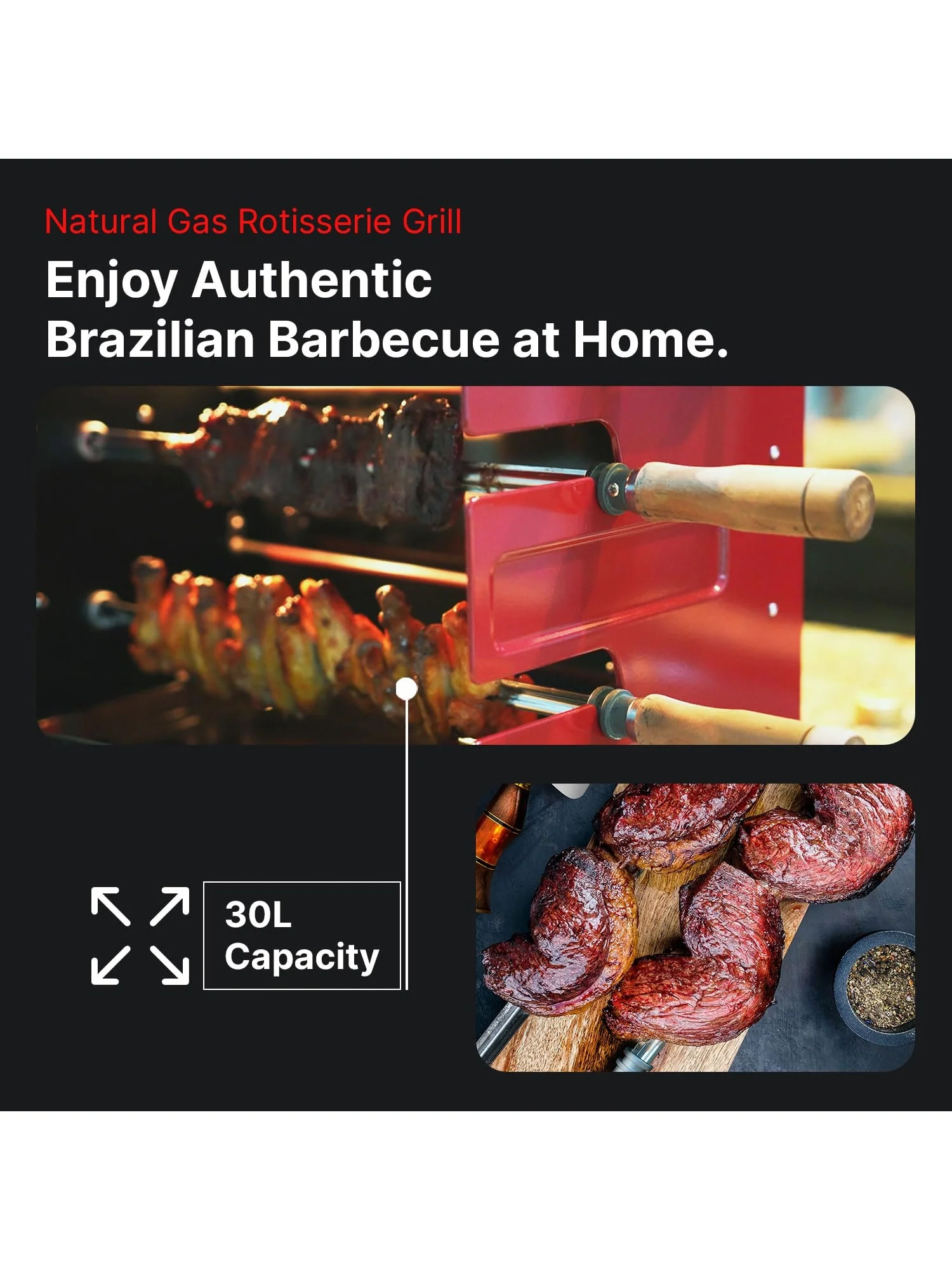 Brazilian Flame Churrasco? Gas Rotisserie Oven Grill Roaster with Auto Rotating Skewers for Rotisserie Chicken, Brazilian Style BBQ and Churrasco, Shawarma Machine, Propane Grill - 2024 Series