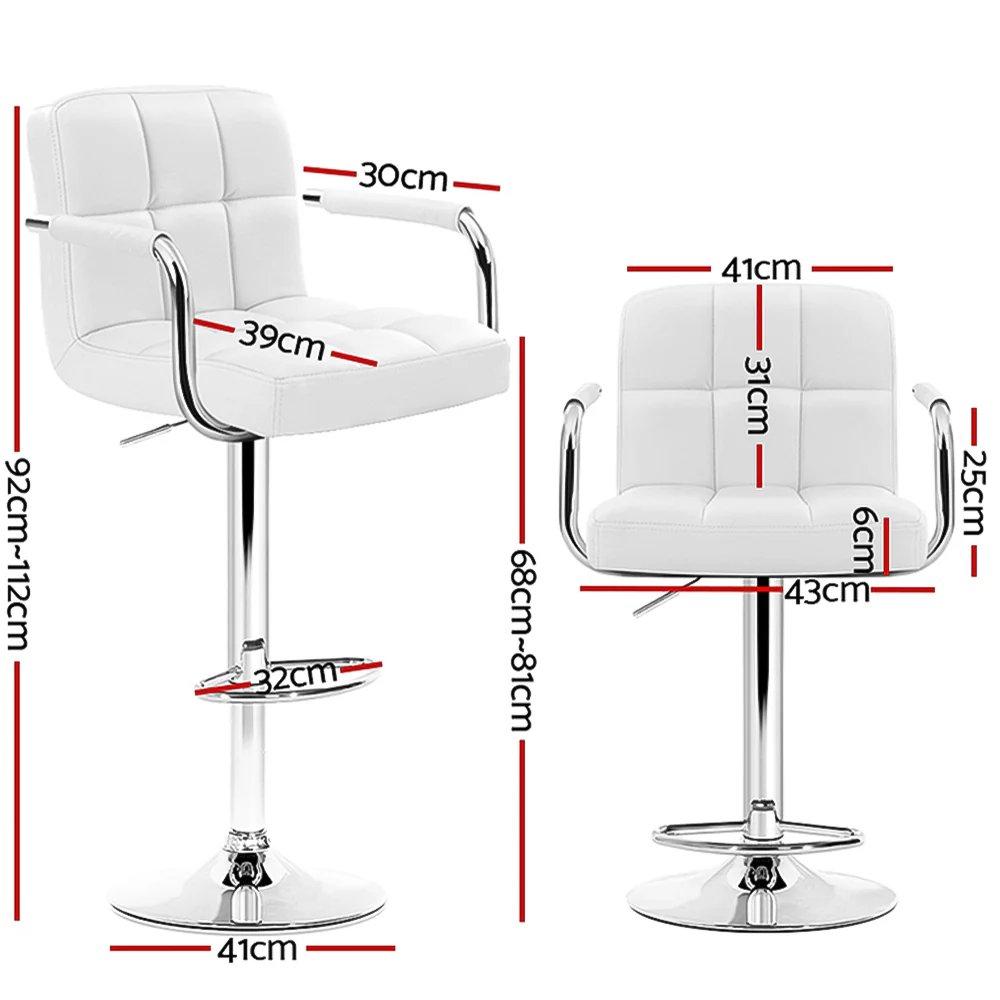 Artiss 4x Bar Stools Leather Gas Lift w/Armrest White