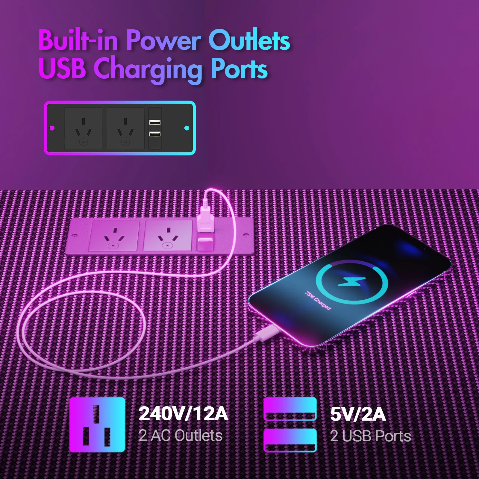 L Shaped Gaming Desk with LED Lights