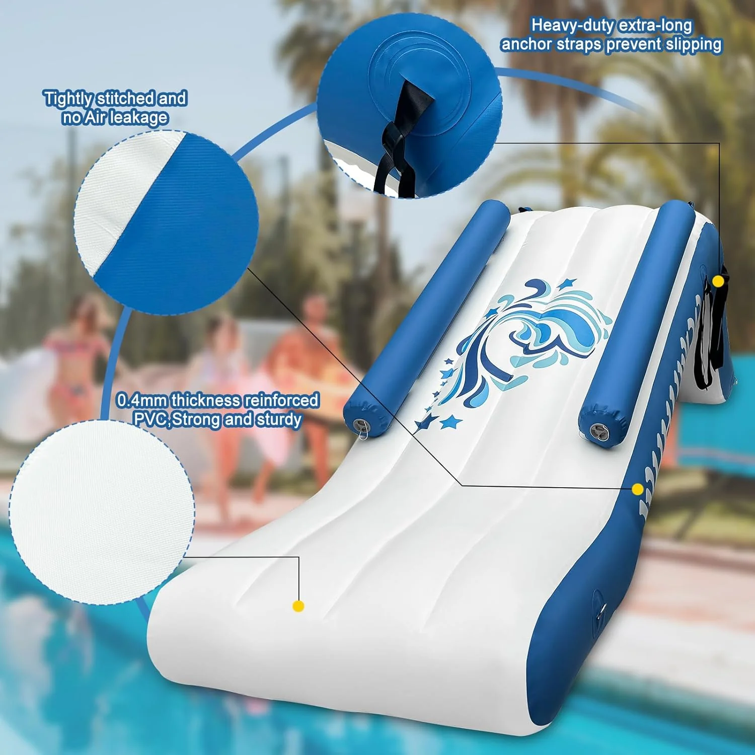 Pontoon Waterfall Slide, Inflatable Pontoon Boat Water Slide for Kids Backyard Pool Sea, Electric Air Pump & Storage Bag