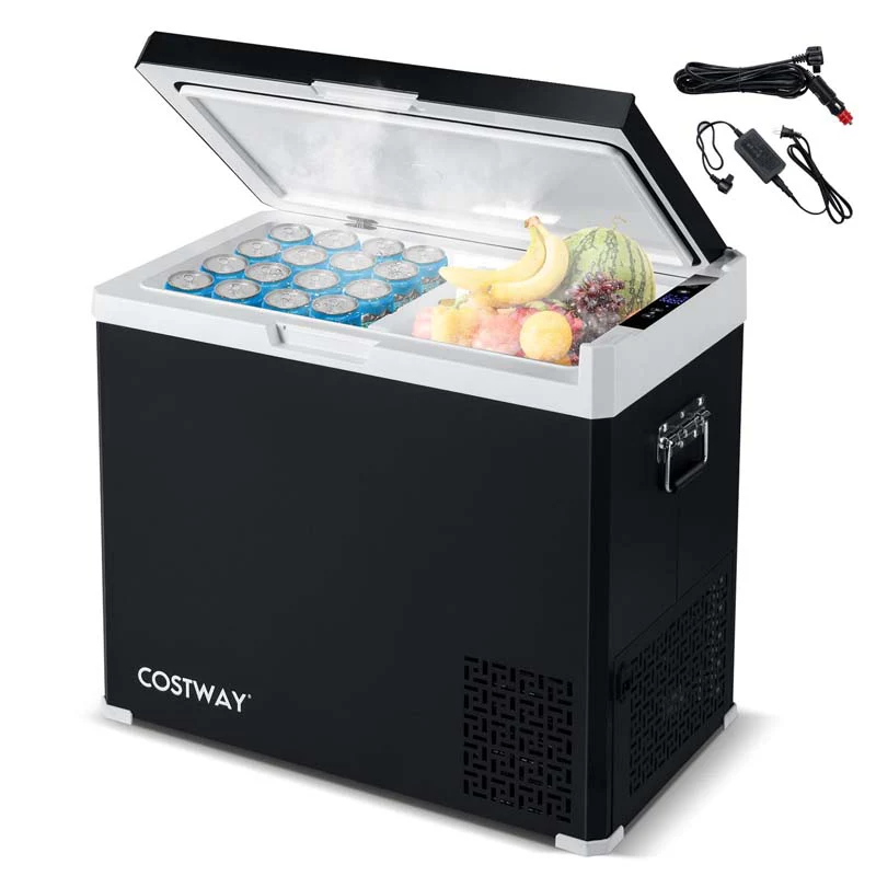 53QT Portable Car Fridge Freezer for Camping Travel, Dual-zone Electric Cooler w/-4�H~68�H Adjustable Range, 12/24V DC & 110-240V AC